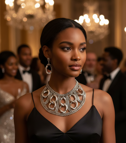 Silver Mixed Chain Link Bib Statement Necklace Set