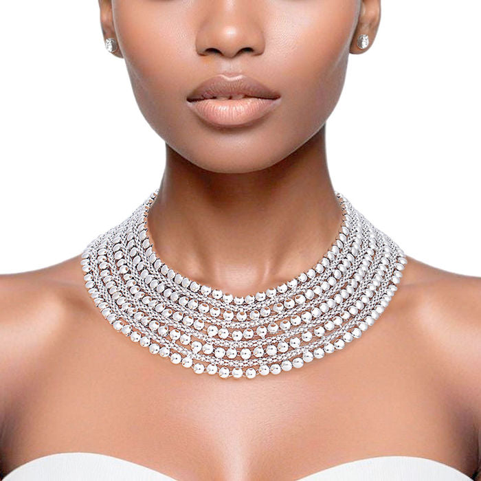 “Regal” Silver Chain Wide Choker Necklace Set