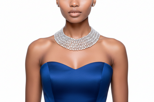 “Regal” Silver Chain Wide Choker Necklace Set
