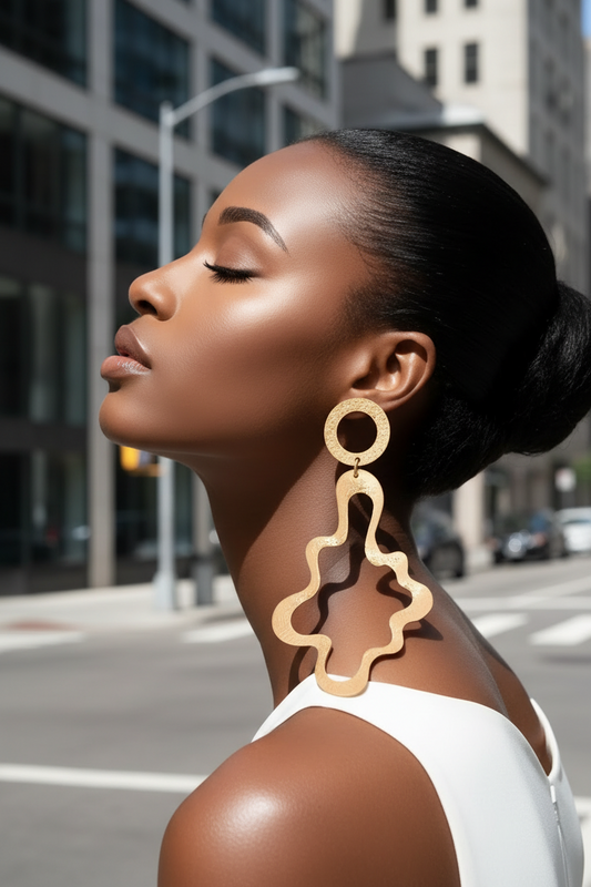 “Goddess Waves” XL Gold Wavy Metal Pierced Earrings