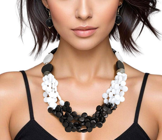 “Retro” Marbled Black and White Bead Necklace Set