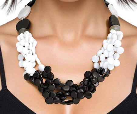 “Retro” Marbled Black and White Bead Necklace Set