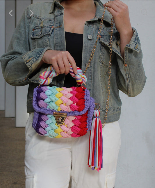 “Brunch Ready” Rainbow Woven Crocheted Handbag