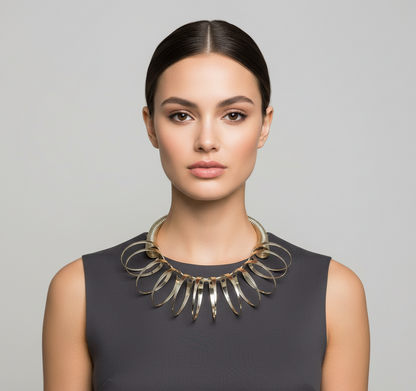 “Going in Circles” Gold Metal Coiled Collar Necklace Set