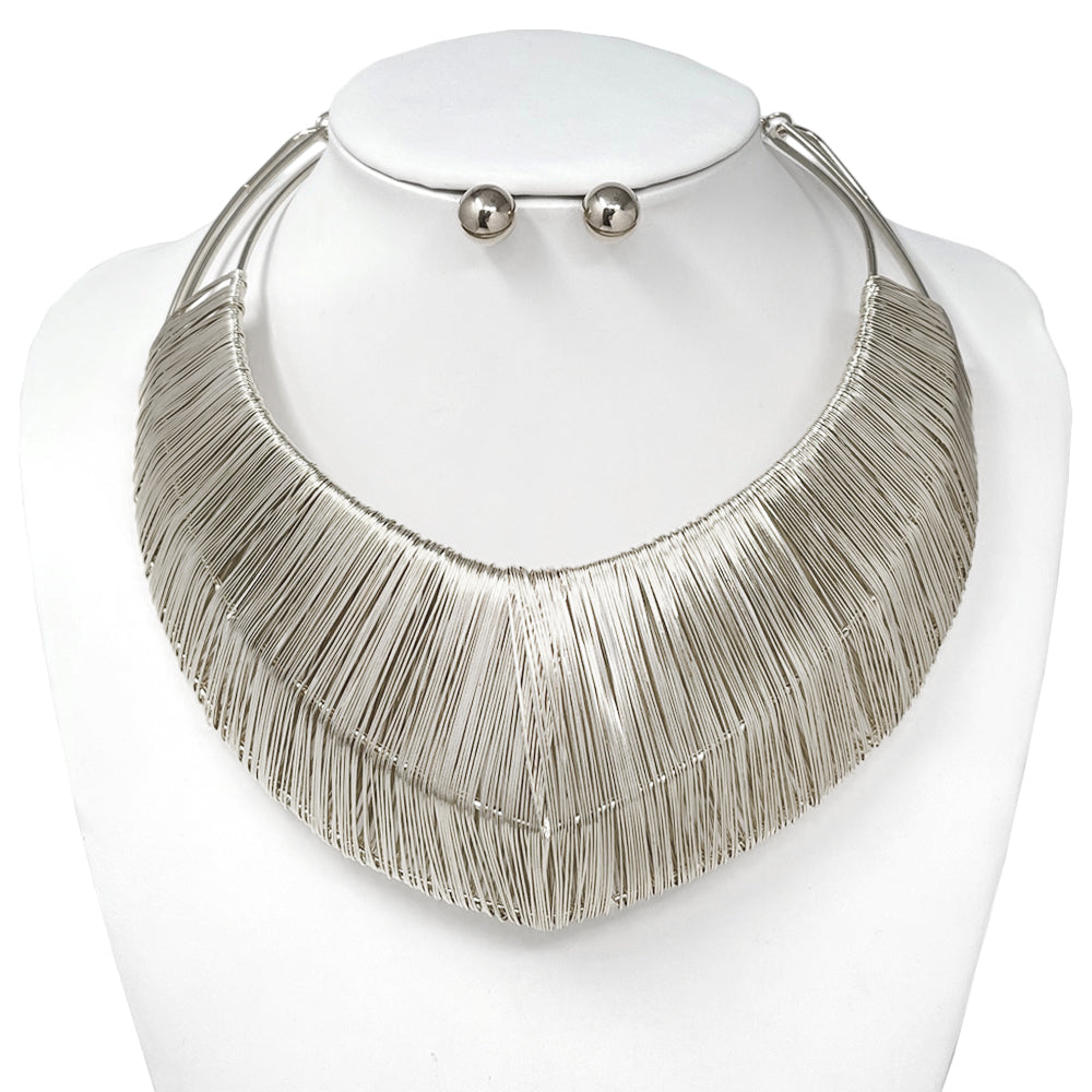 “All Wired Up” Silver Wire Wrapped Choker Necklace Set