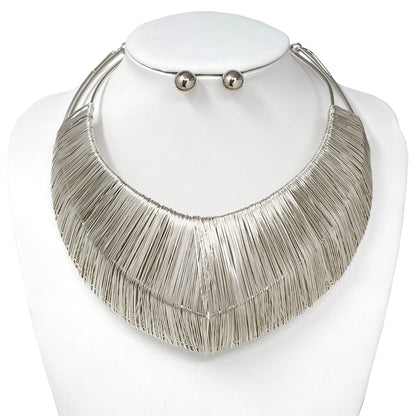 “All Wired Up” Silver Wire Wrapped Choker Necklace Set