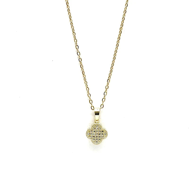 DAINTY GOLD CLOVER PAVE PENDANT NECKLACE