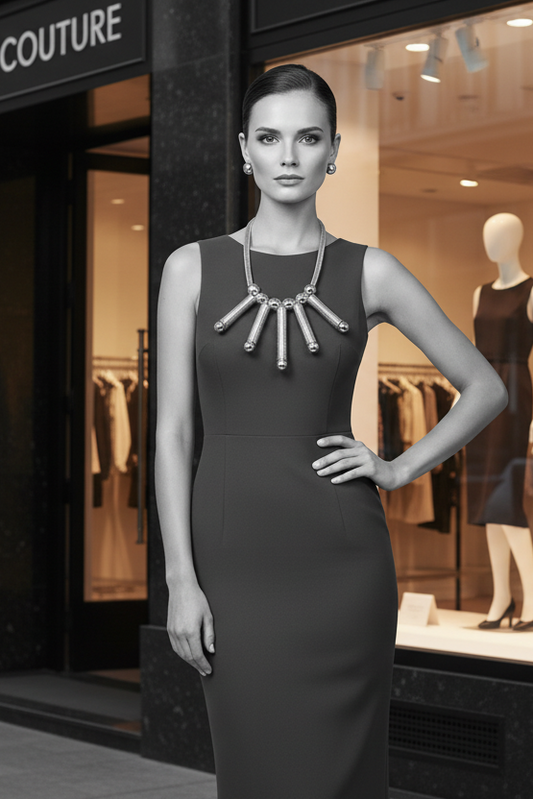 “Glam Rock” Silver Abstract Necklace Set