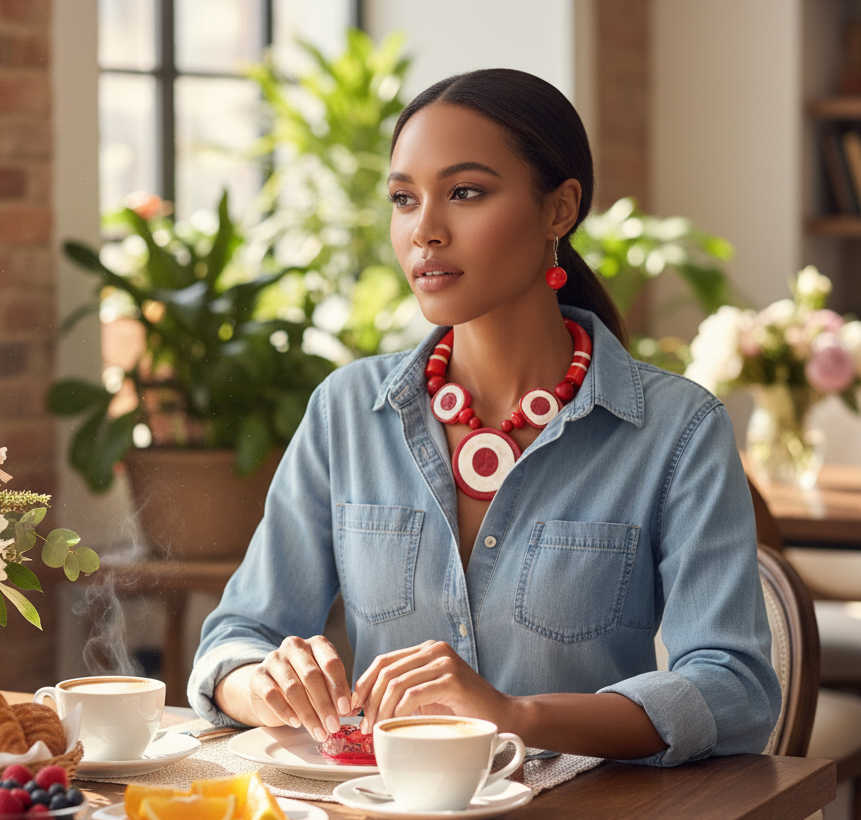 “Fiery Essence” Red Tribal Horn Necklace Set