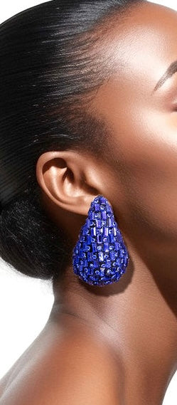 “Royal Blue Flare” Bottega Veneta Dupe Embellished Teardrop Pierced Earrings