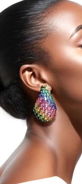 “Rainbow Flare” Bottega Veneta Dupe Embellished Teardrop Pierced Earrings