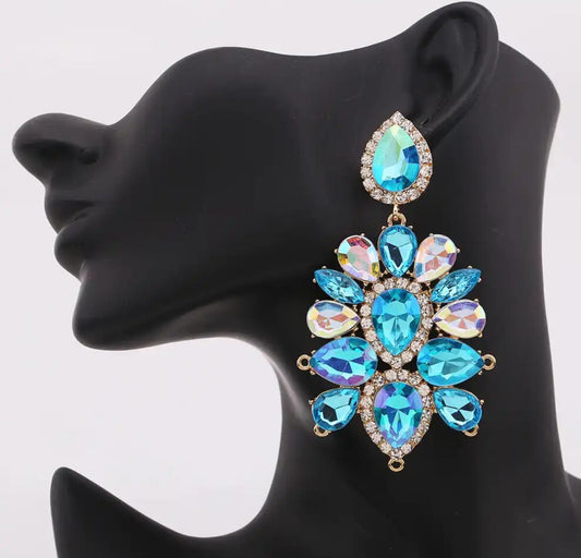 “Sparkle” Blue Crystal Rhinestone Statement Pierced Earrings