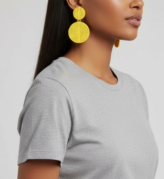 “Golden Radiance” Yellow Seed Bead Pierced Earrings