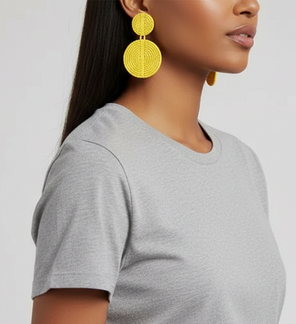 “Golden Radiance” Yellow Seed Bead Pierced Earrings