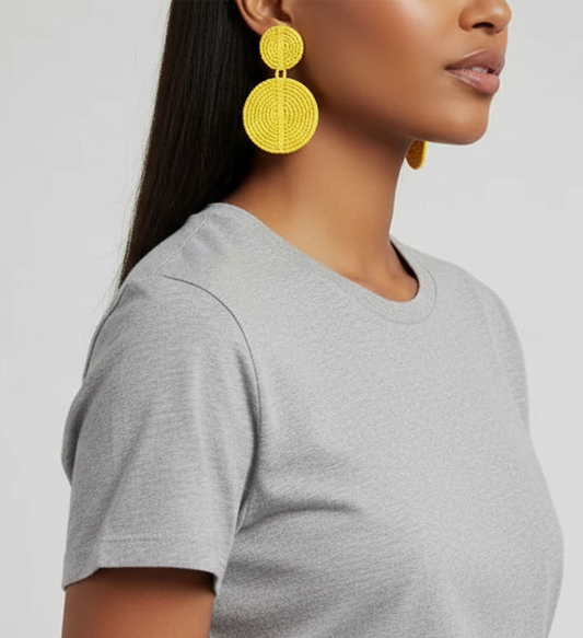 “Golden Radiance” Yellow Seed Bead Pierced Earrings