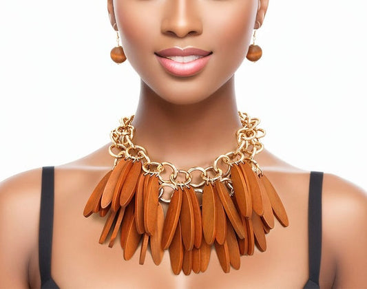 “Earthy Elegance” Tribal Brown Wood Layered Necklace Set