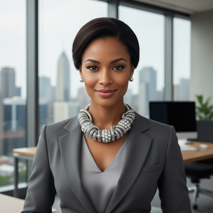 “Halle” Silver Twisted Metal Rhinestone Ball Collar Necklace