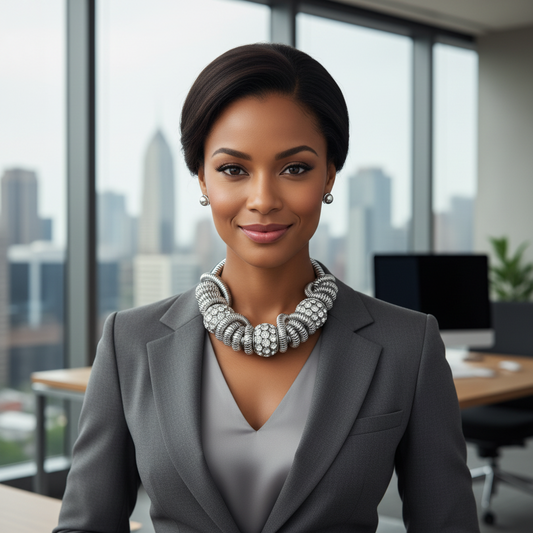 “Halle” Silver Twisted Metal Rhinestone Ball Collar Necklace