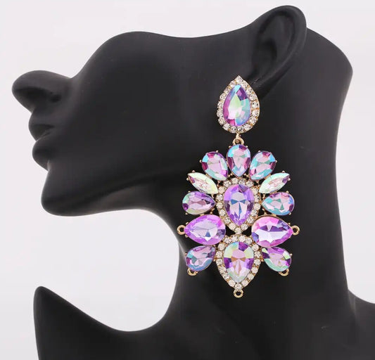 “Sparkle” Lavender Purple Crystal Rhinestone Statement Pierced Earrings