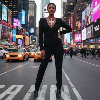Radiant Rebel: Silver Power Pave Cross Pendant Necklace Set