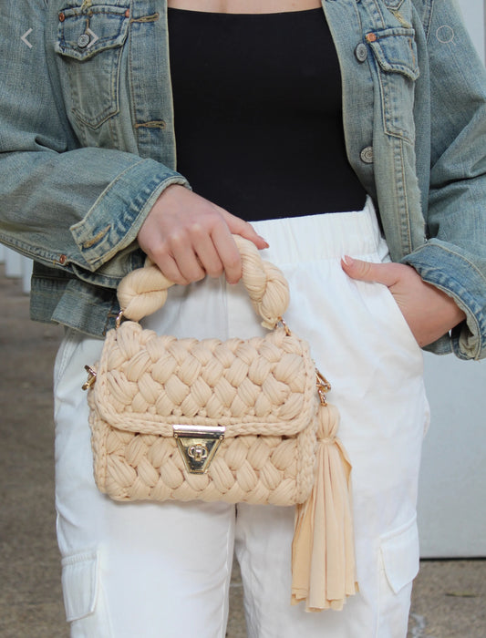 “Brunch Ready” Ivory Woven Crocheted Handbag