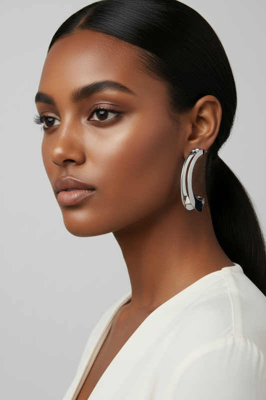 “Jennie” Silver Abstract Metal Pierced Earrings