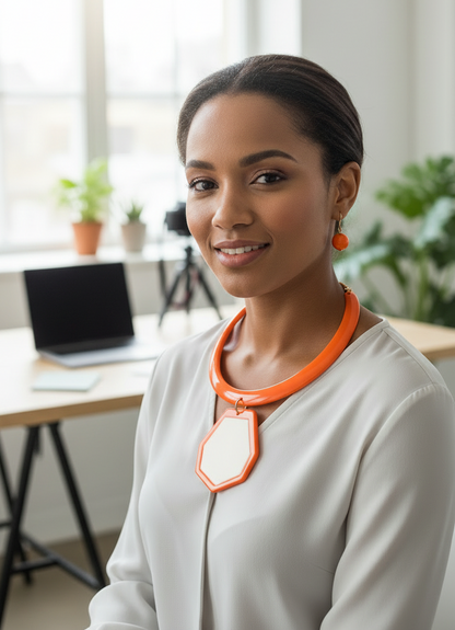 “Fun in the Sun” Orange Geometric Pendant Choker Necklace Set