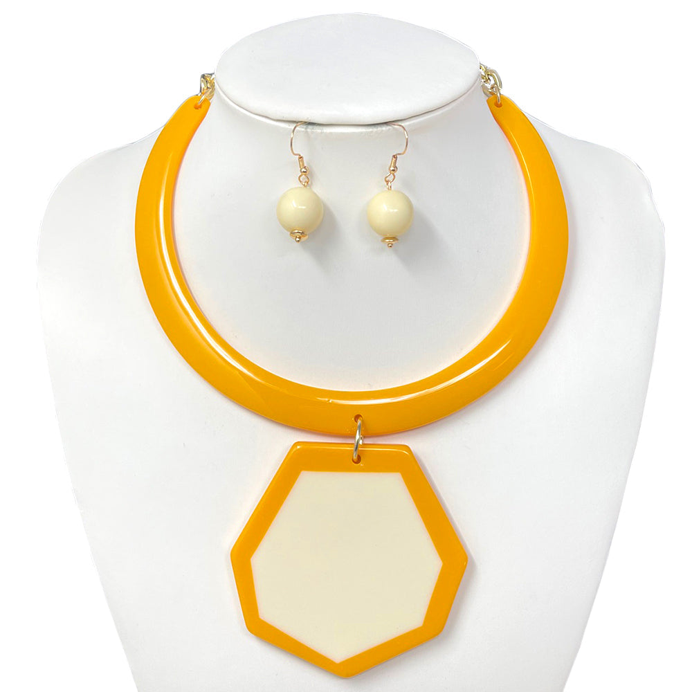 “Fun in the Sun” Yellow Geometric Pendant Choker Necklace Set