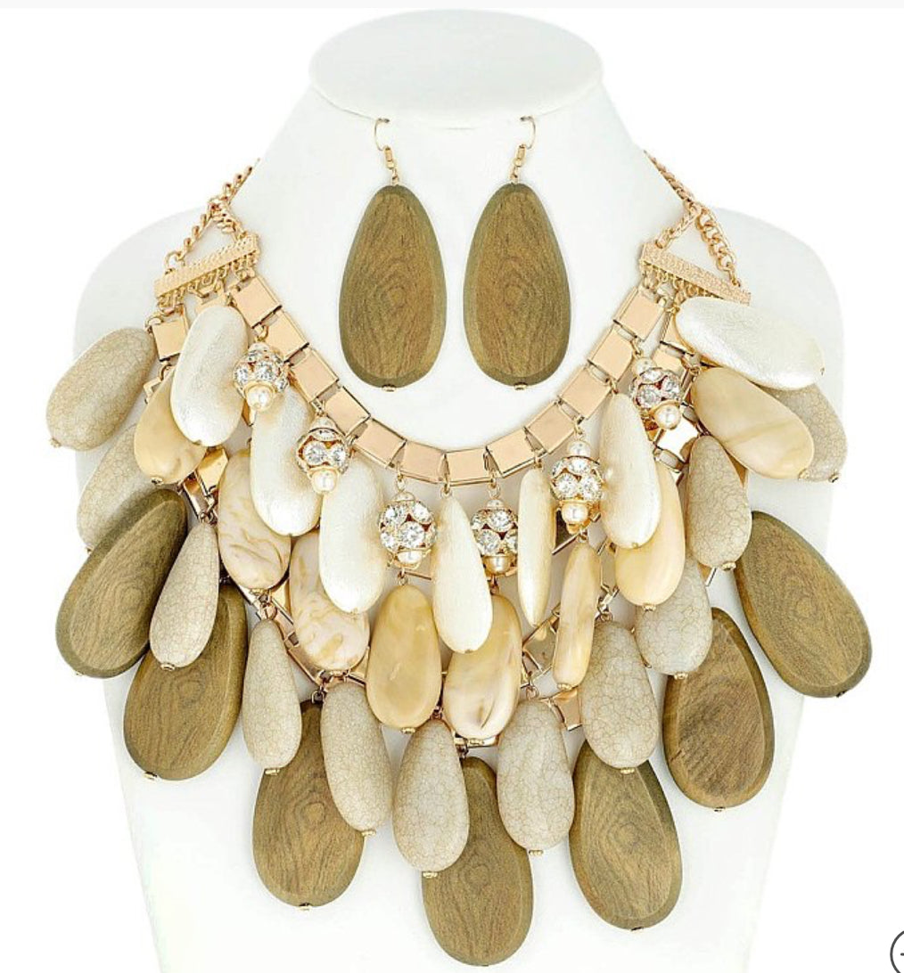 “Malinda” Lustrous Cream Pearl Stone Statement Necklace Set
