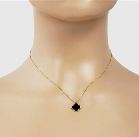 Dainty Black Clover Charm Gold Dipped Necklace