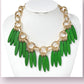 “Olivia” Green Wooden Fringe Gold Chain Necklace Set