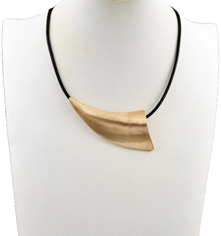 Brushed Gold Horn Pendant Chord Necklace