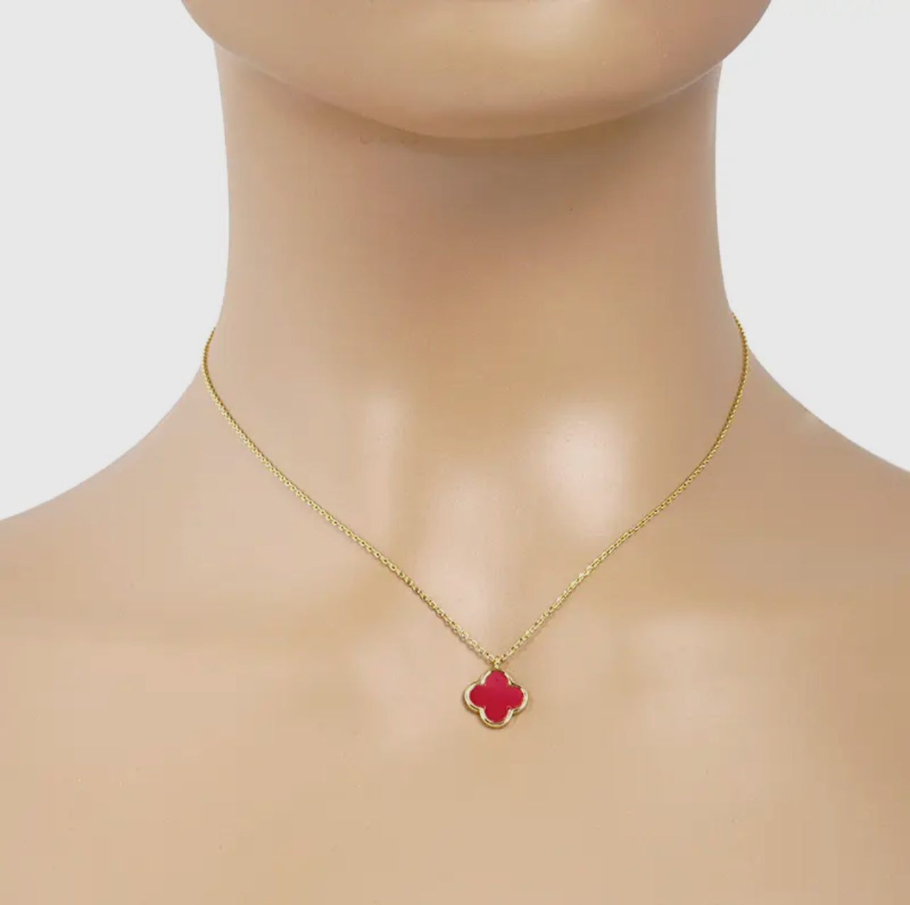 Dainty Red Clover Charm Gold Dipped Necklace