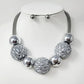 CHUNKY SILVER MESH WRAPPED STONES AND BALL NECKLACE SET