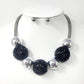 “NEENA” CHUNKY BLACK AND SILVER MESH WRAPPED STONES AND BALL NECKLACE SET
