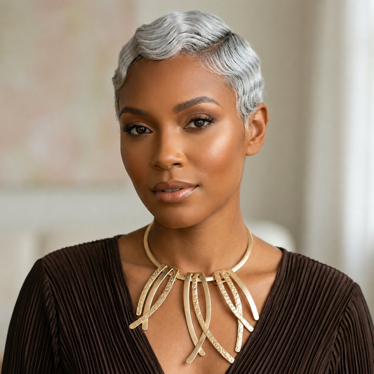 Matte Gold Abstract Rigid Fringe Choker Necklace