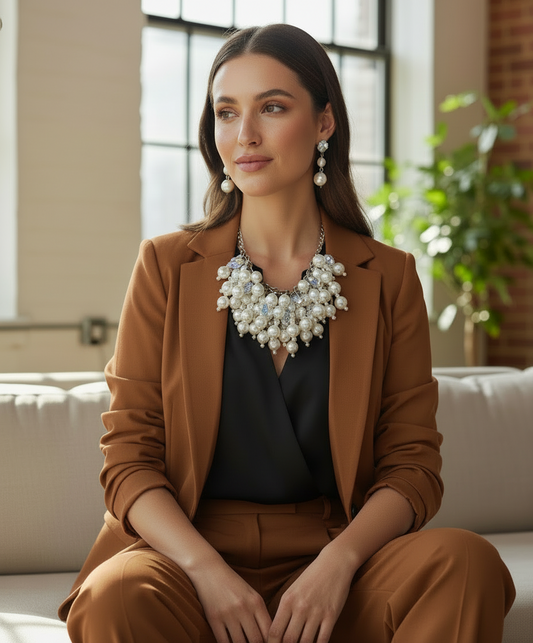 “Ms. Nannie” CHUNKY WHITE LAYERED PEARL NECKLACE SET