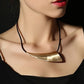 Brushed Gold Horn Pendant Chord Necklace