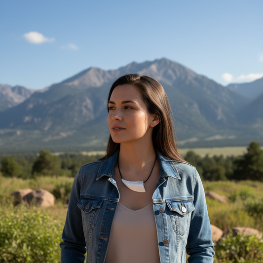 Brushed Silver Horn Pendant Chord Necklace
