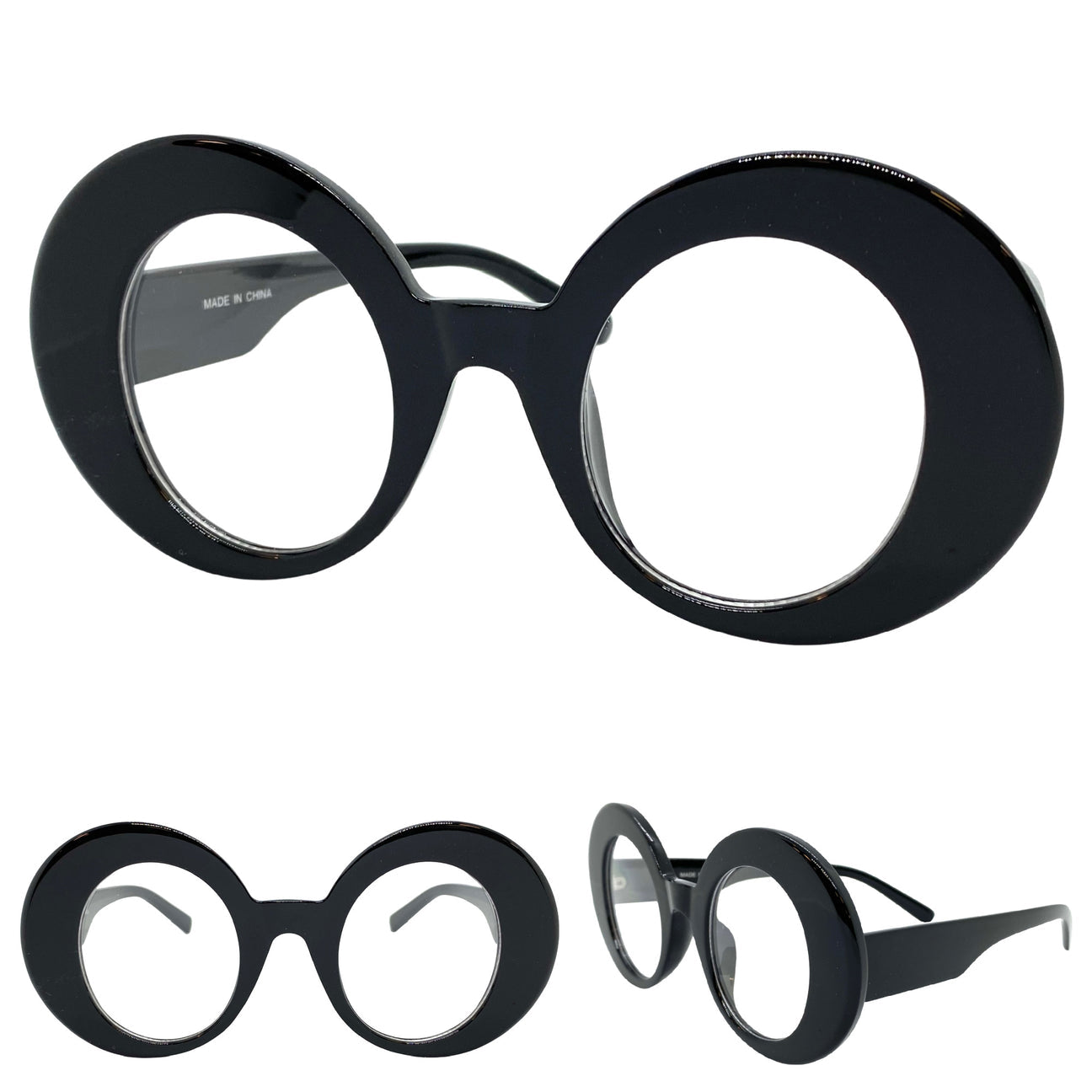 Black Oversized Exaggerated Round Retro Style Clear Lens Eyeglasses Frame