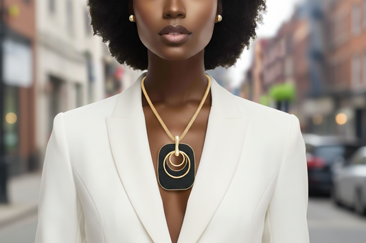 "Midnight Enchantment" The Quilted Black Raffia Pendant Necklace Set