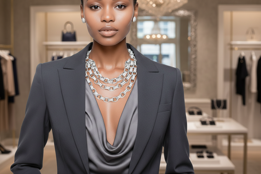 "Glamorous Layers" Silver Double Link Layered Necklace Set