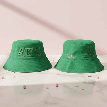 AKA Sorority Green Mesh Embroidered Bucket Hat
