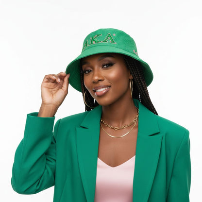 AKA Sorority Green Mesh Embroidered Bucket Hat