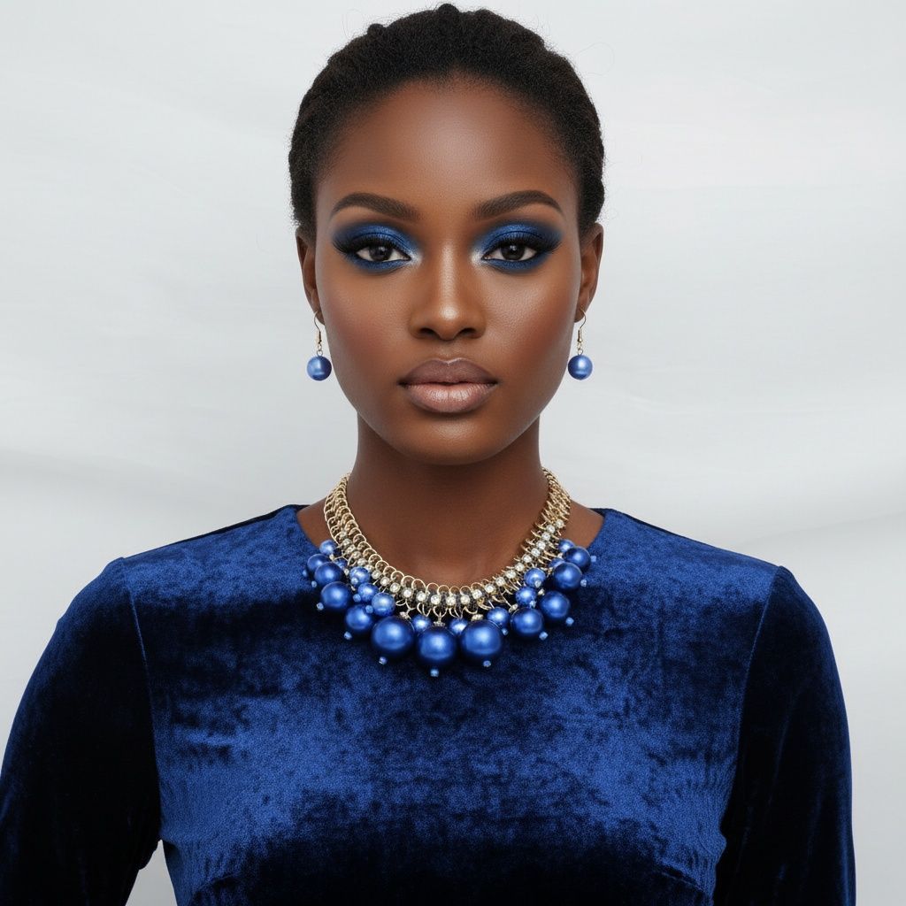 Clustered Blue Pearl Woven Cable Chain Necklace