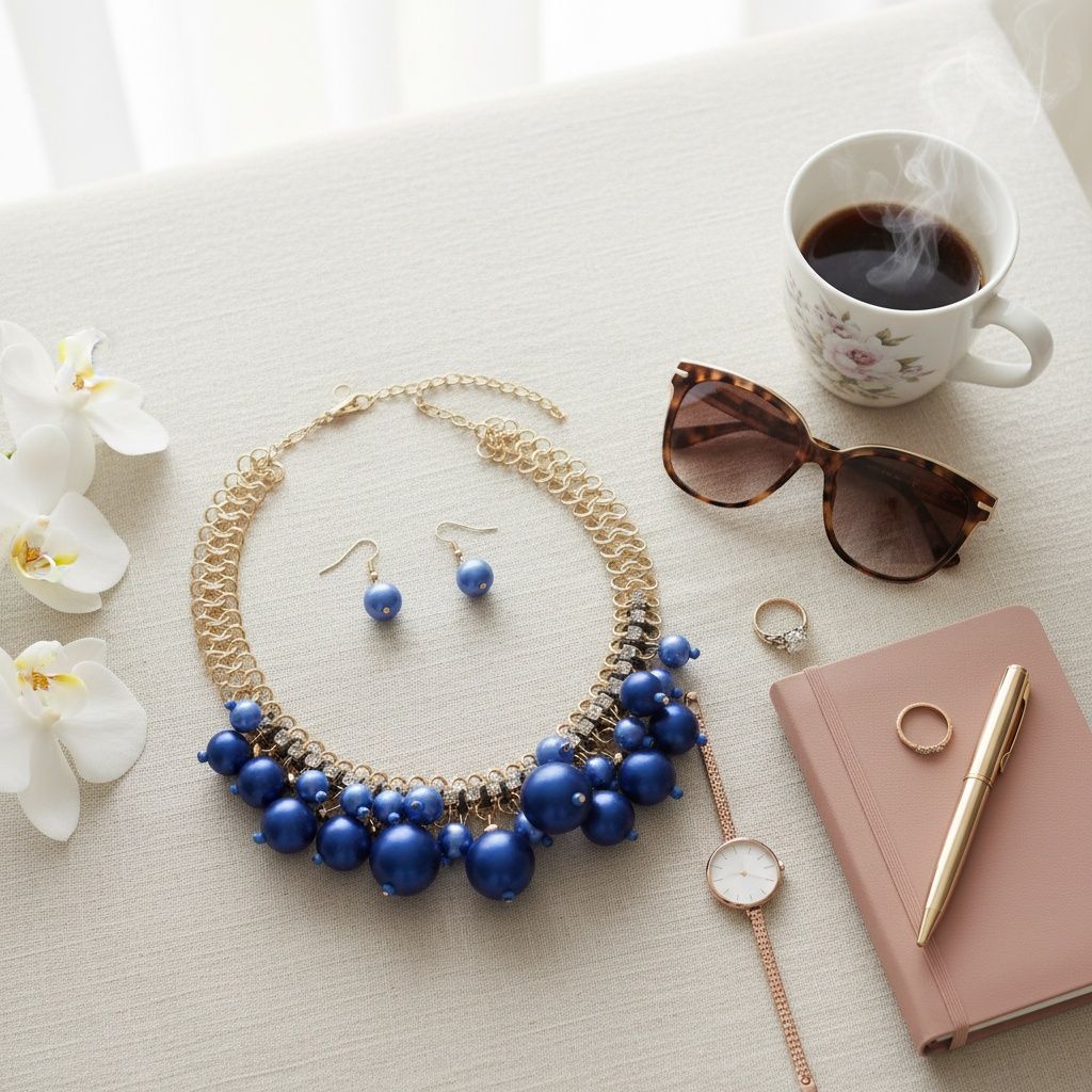 Clustered Blue Pearl Woven Cable Chain Necklace