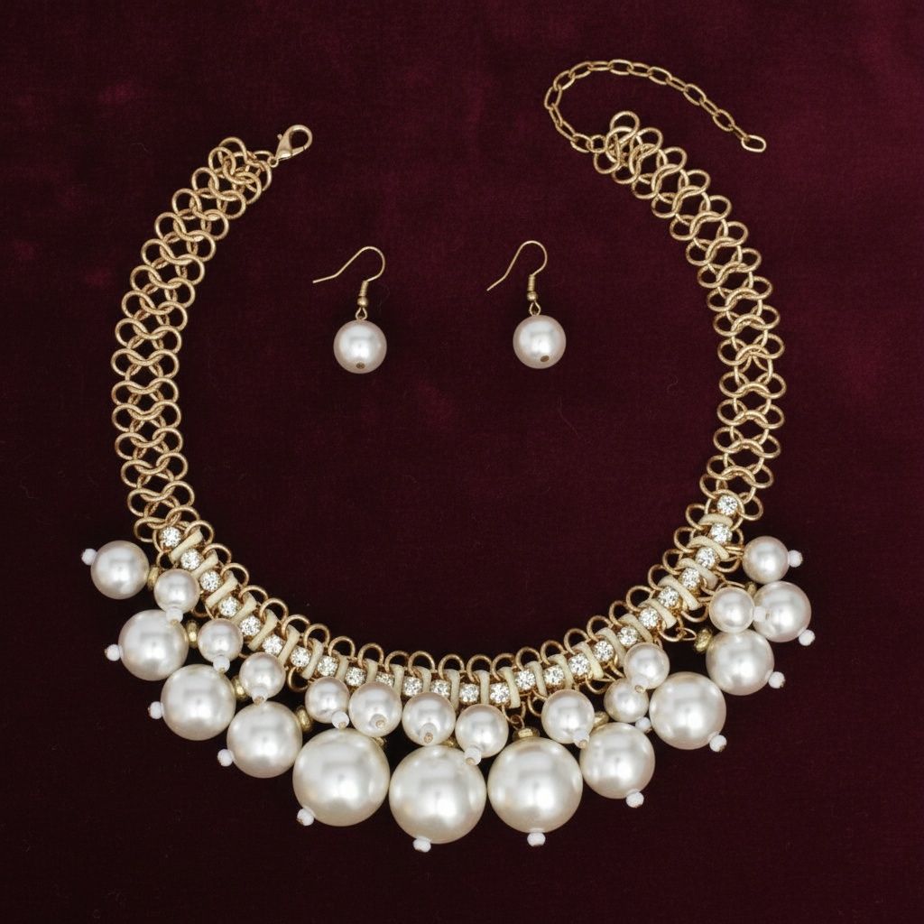 Clustered Cream Pearl Woven Cable Chain Necklace
