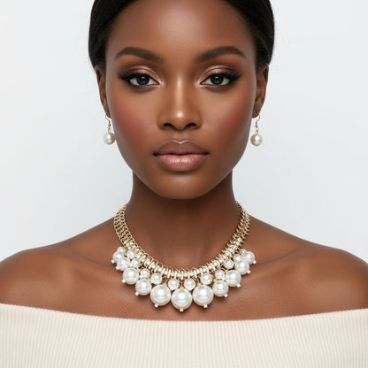 Clustered Cream Pearl Woven Cable Chain Necklace