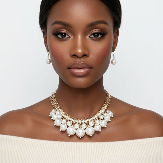 Clustered Cream Pearl Woven Cable Chain Necklace