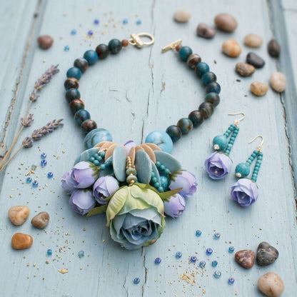 Turquoise Floral Garden Statement Bib Necklace